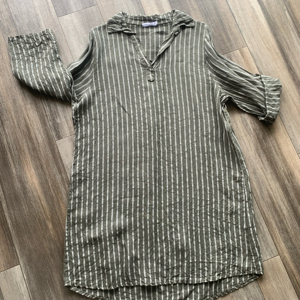 Tempo Paris Olive and White Striped Top